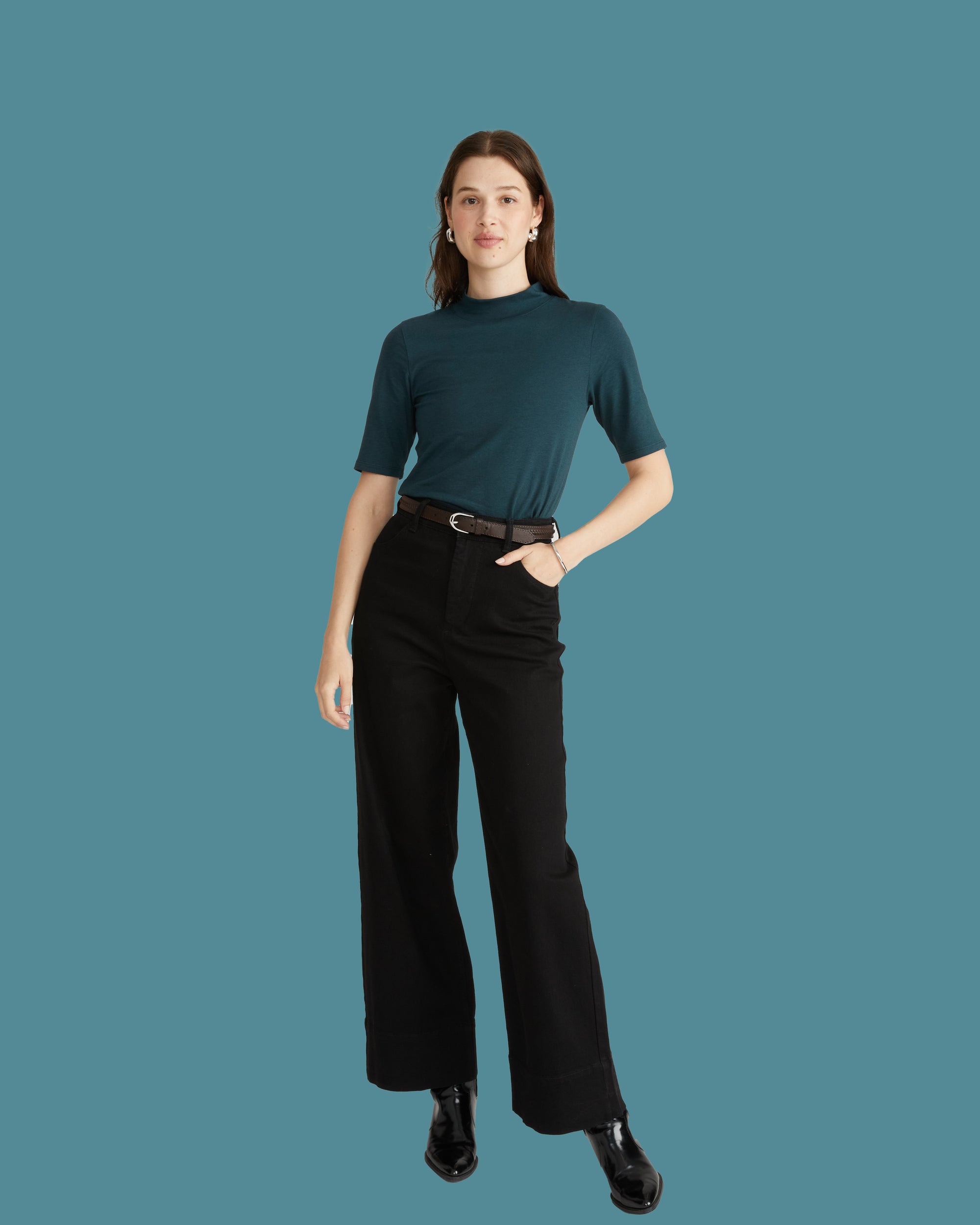 Modern Mock Neck Tee - Deep Sea