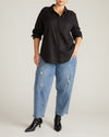 Woman wearing Elbe Stretch Linen Shirt - Black from Universal Standard