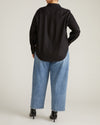 Woman wearing Elbe Stretch Linen Shirt - Black from Universal Standard