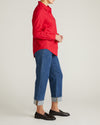 Woman wearing Elbe Stretch Linen Shirt - Brilliant Red from Universal Standard