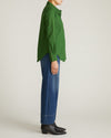 Woman wearing Elbe Stretch Linen Shirt - Green Park from Universal Standard