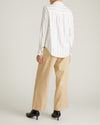 Woman wearing Elbe Stretch Linen Shirt - Mayfair Stripe from Universal Standard