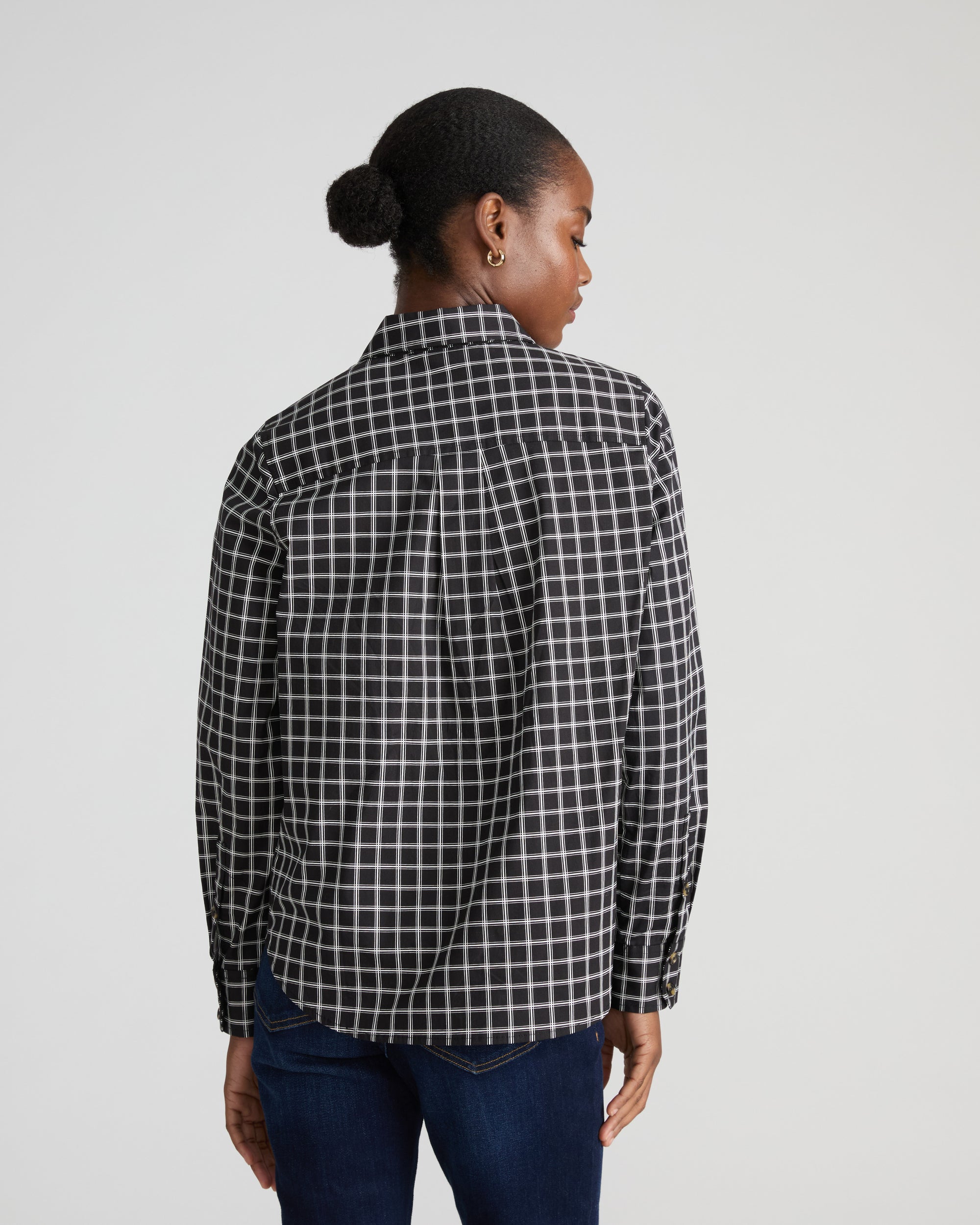 Elbe Stretch Poplin Shirt Classic Fit - Black Windowpane Check | Plus Size & Straight Size Women's Fashion | Universal Standard