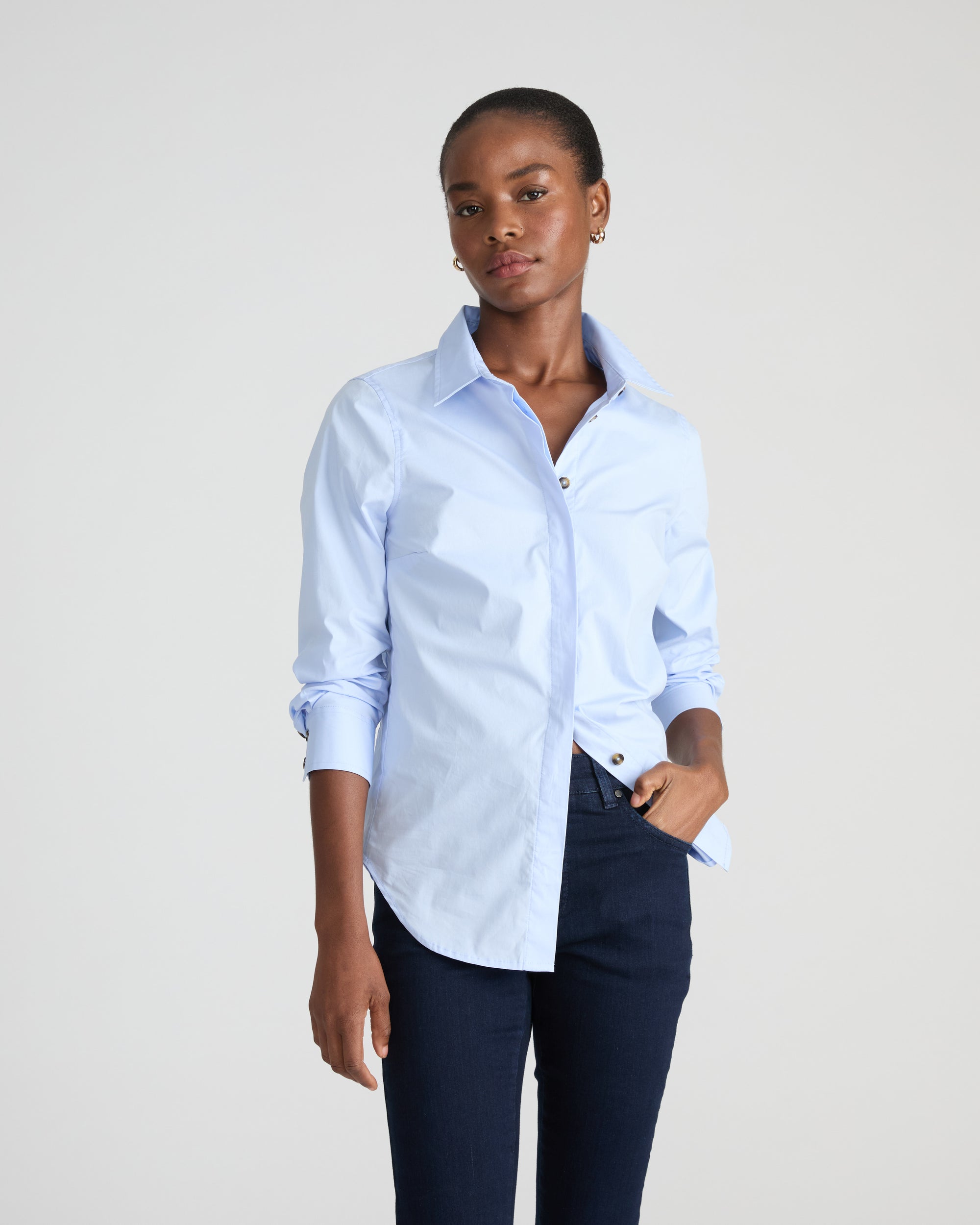 Elbe Stretch Poplin Shirt Classic Fit - Serene Blue | Plus Size & Straight Size Women's Fashion | Universal Standard