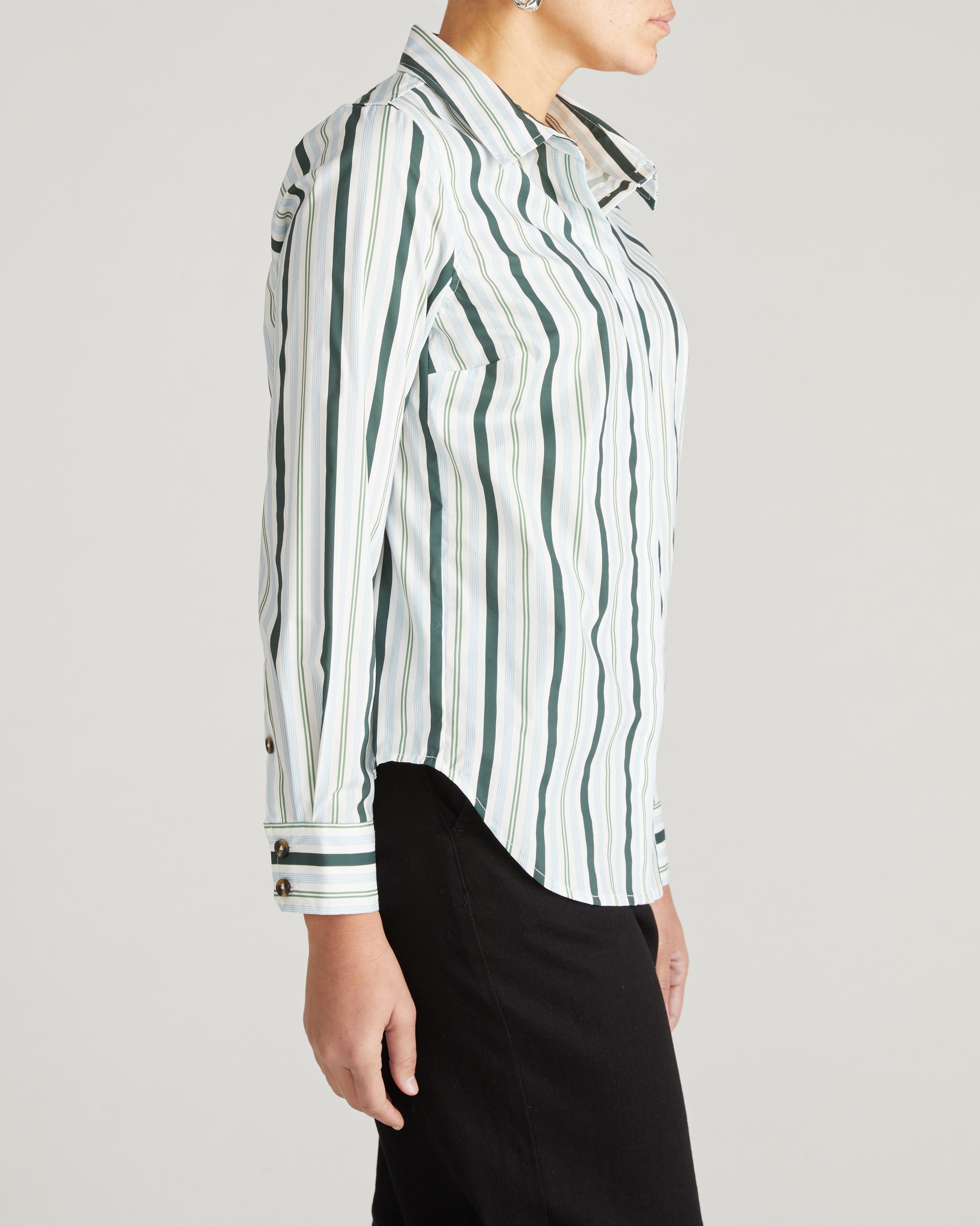 Elbe Stretch Poplin Shirt Classic Fit - Forest Green Multi Stripe