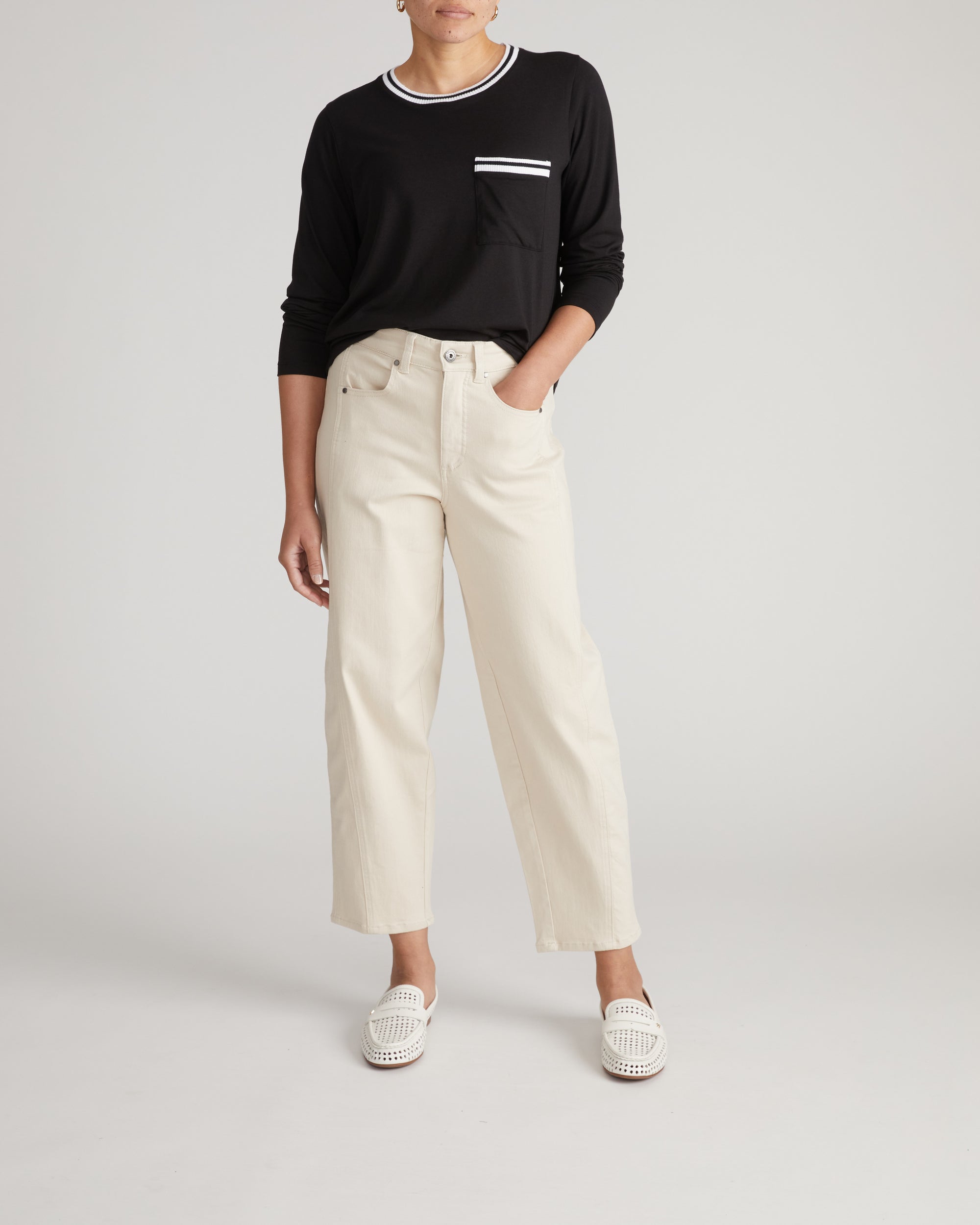 Long Sleeve Garcon Tee - Black/White Trim | Plus Size & Straight Size Women's Fashion | Universal Standard