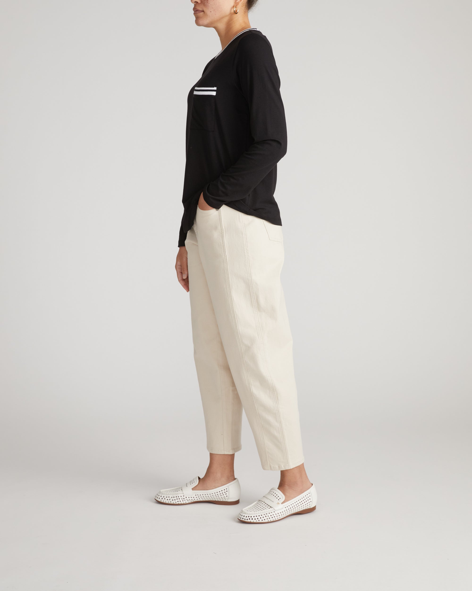 Long Sleeve Garcon Tee - Black/White Trim | Plus Size & Straight Size Women's Fashion | Universal Standard