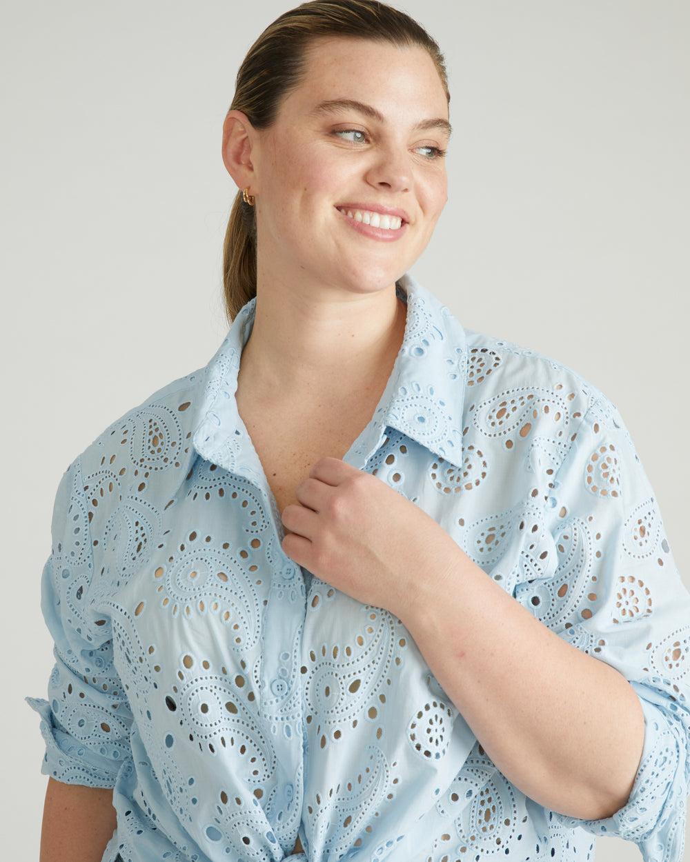 The Artist Cotton Eyelet Shirt - Light Blue