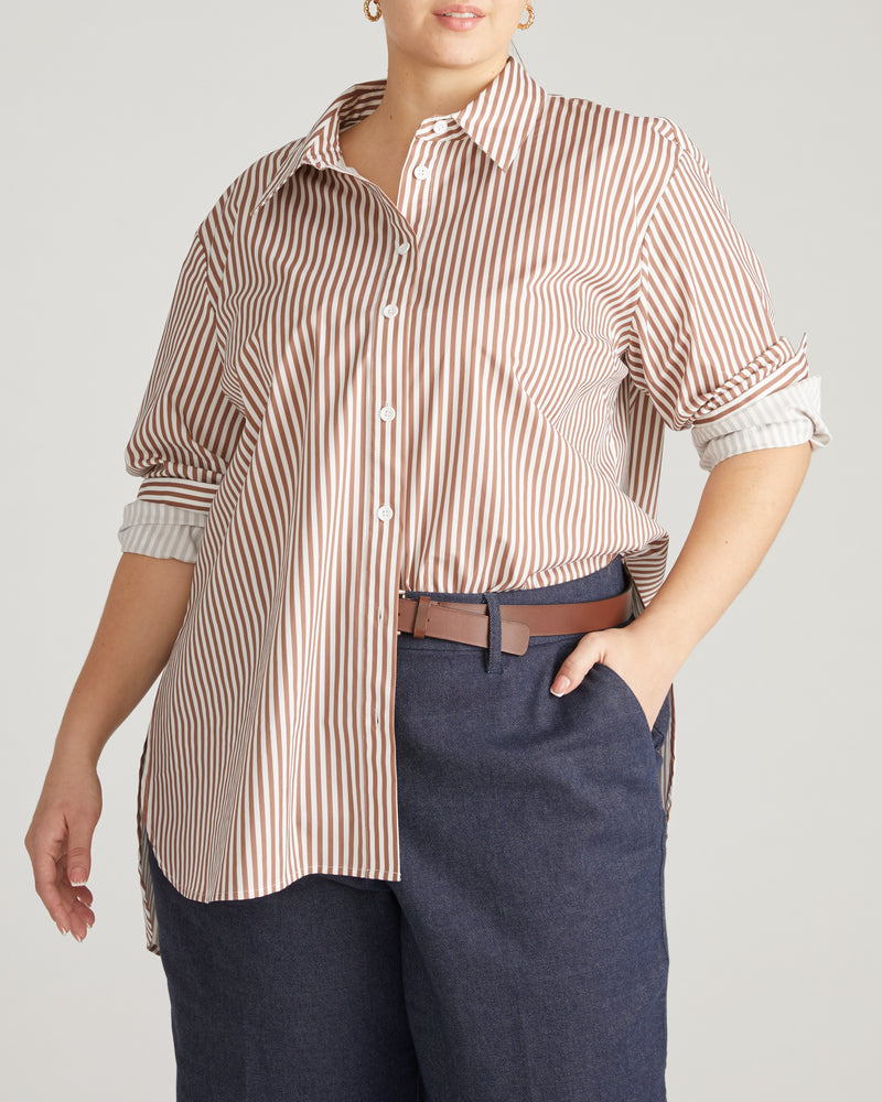 The Artist Poplin Shirt - Allspice/White Stripe