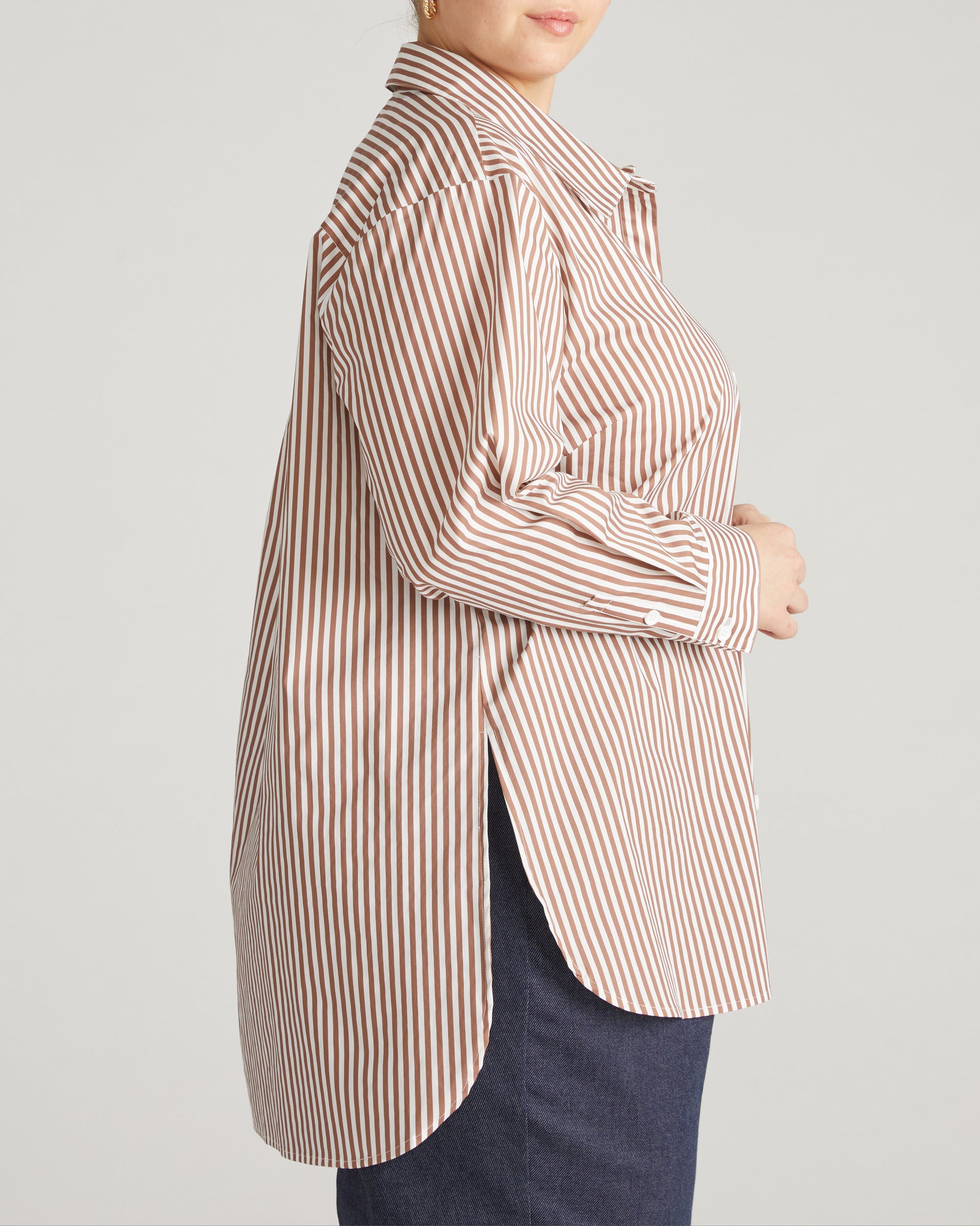 The Artist Poplin Shirt - Allspice/White Stripe