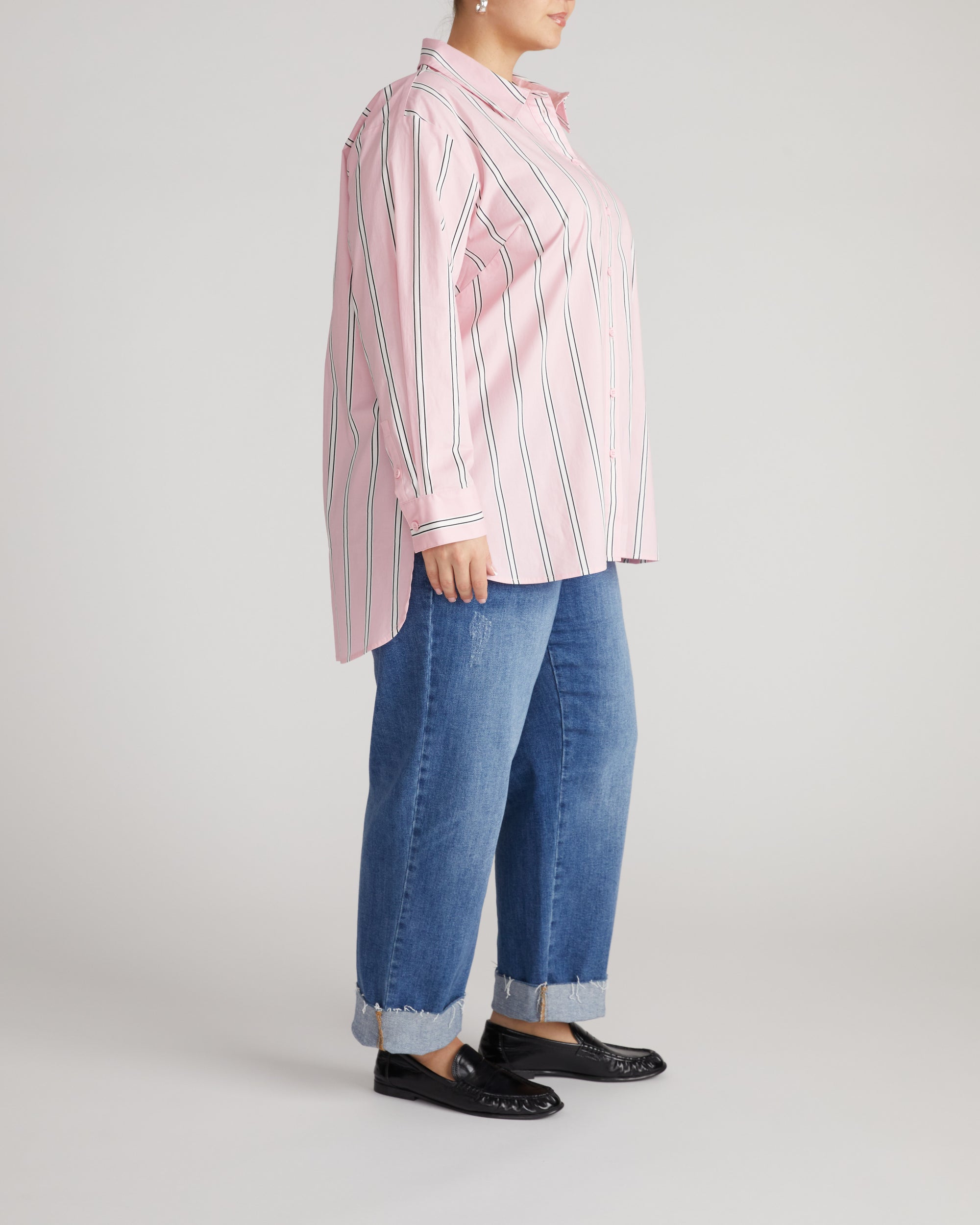 The Artist Oversized Poplin Shirt - Pink Horizon Stripe | Plus Size & Straight Size Women's Fashion | Universal Standard