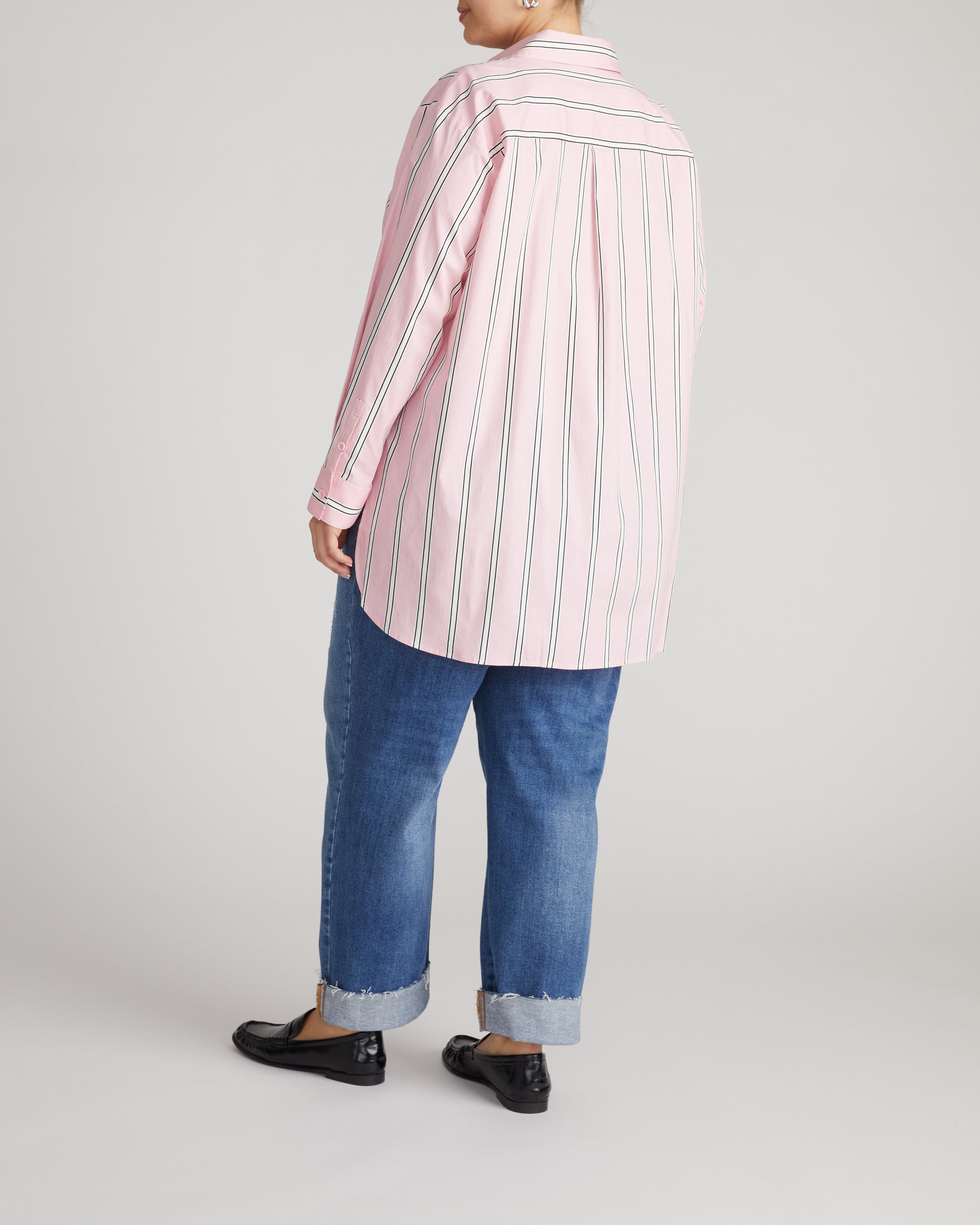 The Artist Oversized Poplin Shirt - Pink Horizon Stripe | Plus Size & Straight Size Women's Fashion | Universal Standard
