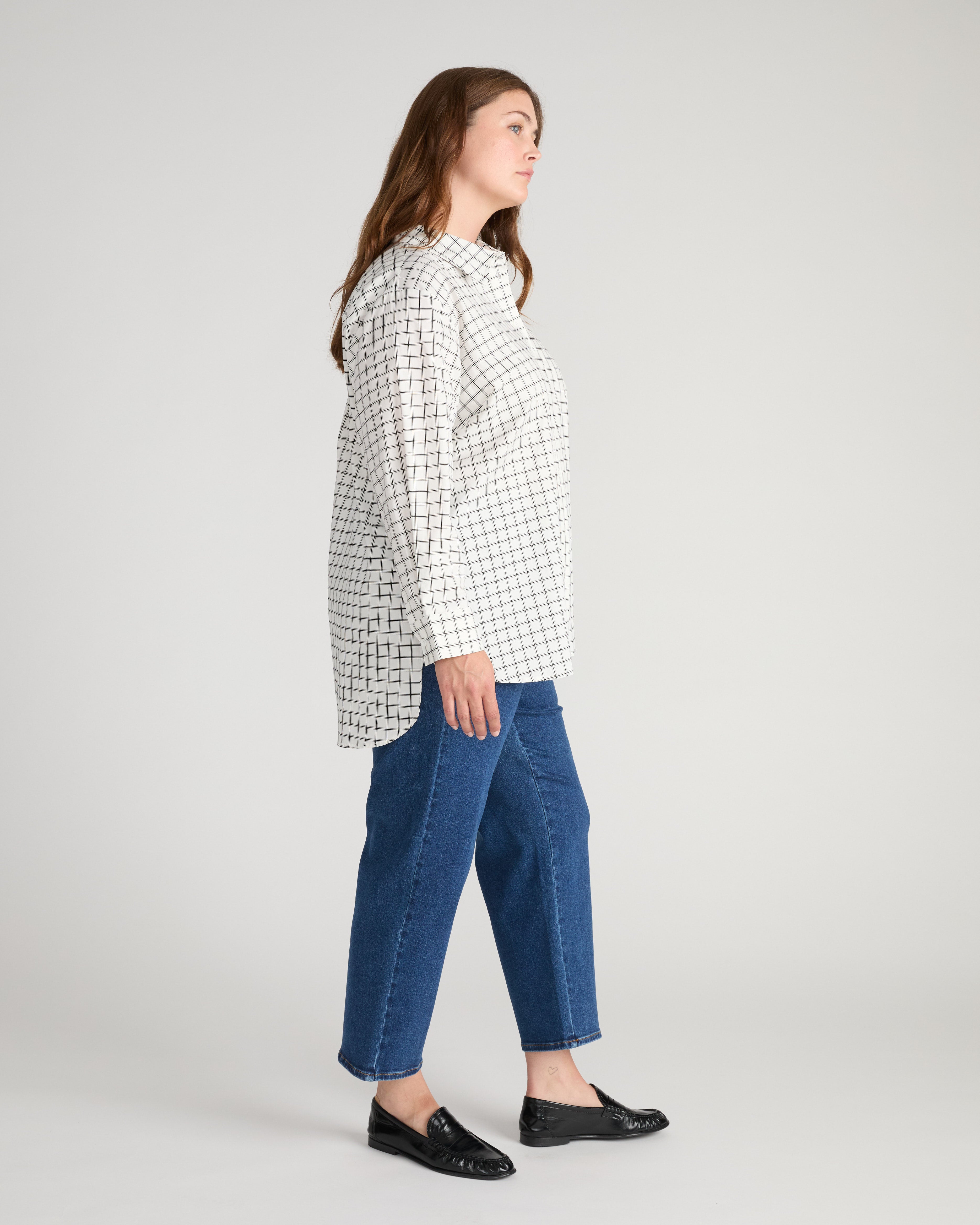 The Artist Oversized Poplin Shirt - White Windowpane Check