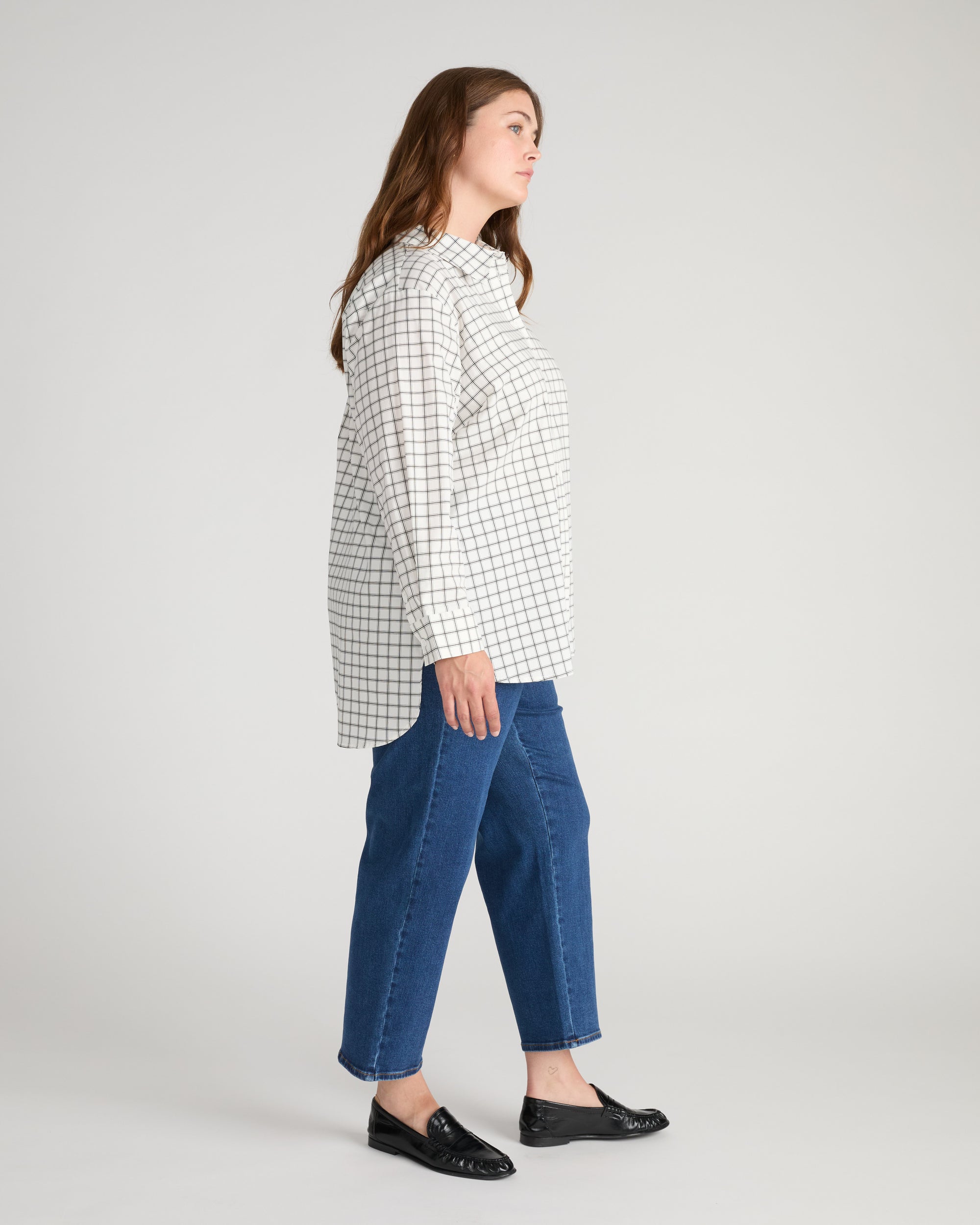 The Artist Oversized Poplin Shirt - White Windowpane Check | Plus Size & Straight Size Women's Fashion | Universal Standard