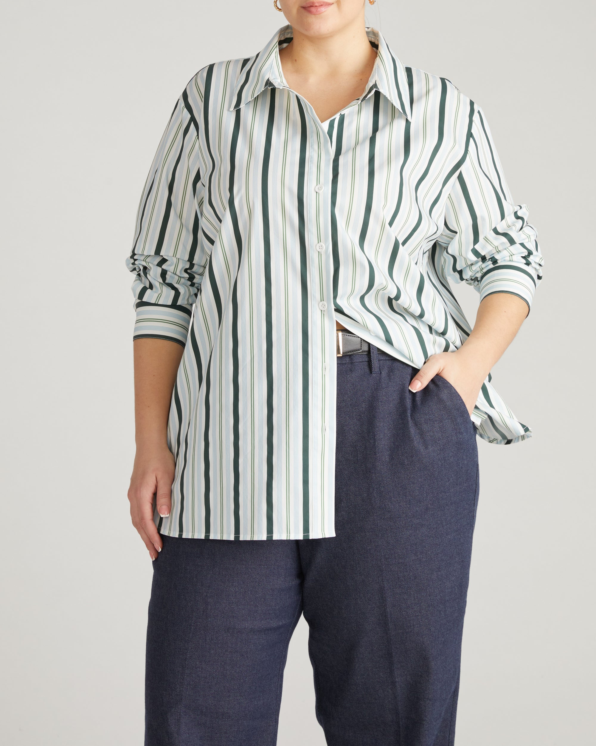 The Artist Poplin Shirt - Forest Green Multi Stripe