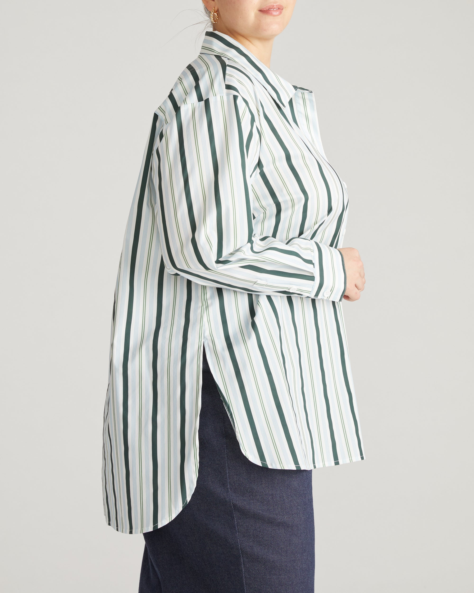 The Artist Poplin Shirt - Forest Green Multi Stripe