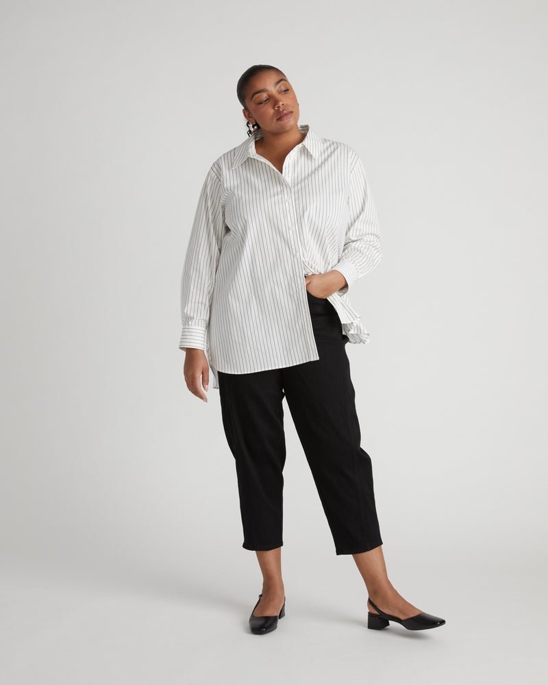 The Artist Poplin Shirt - White/Grey Stripe