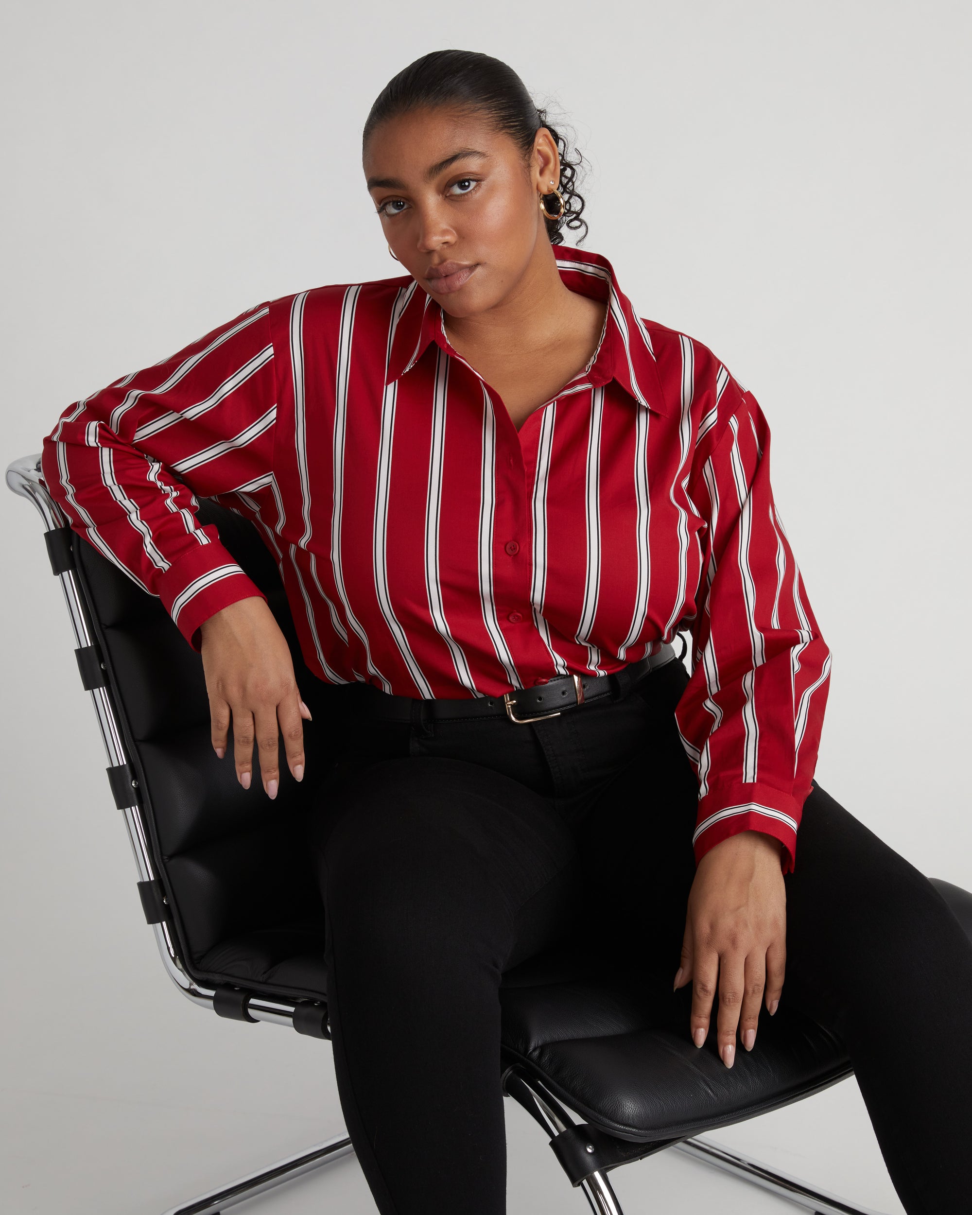 The Artist Poplin Shirt - Red/Black/White Stripe