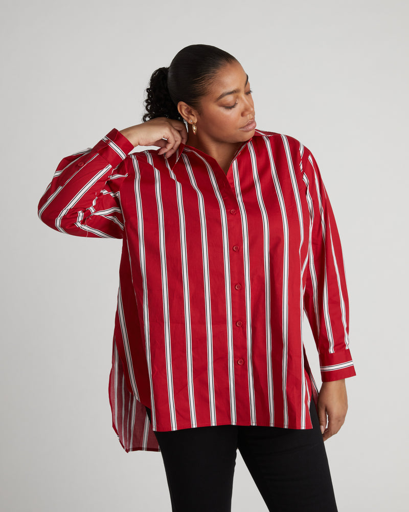 The Artist Poplin Shirt - Red/Black/White Stripe