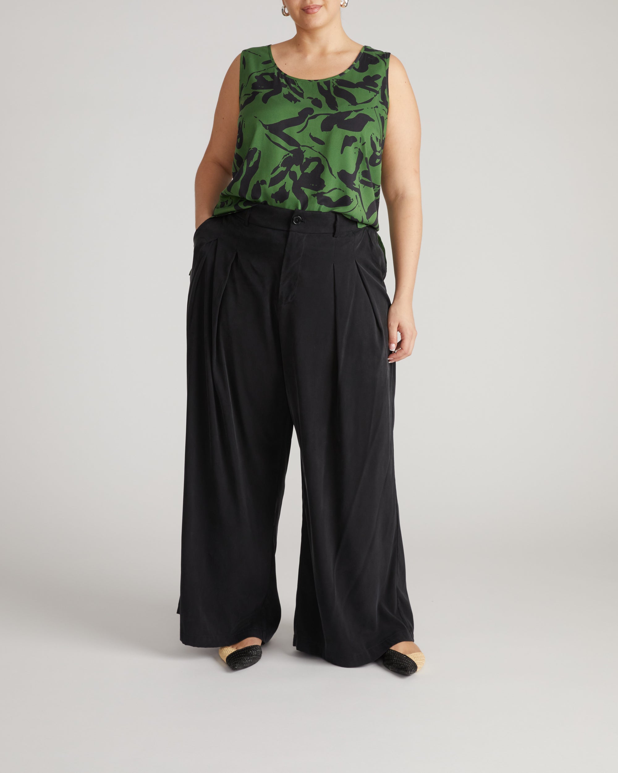 Cooling Stretch Cupro Tank - Green Sgrafitto Print | Plus Size & Straight Size Women's Fashion | Universal Standard