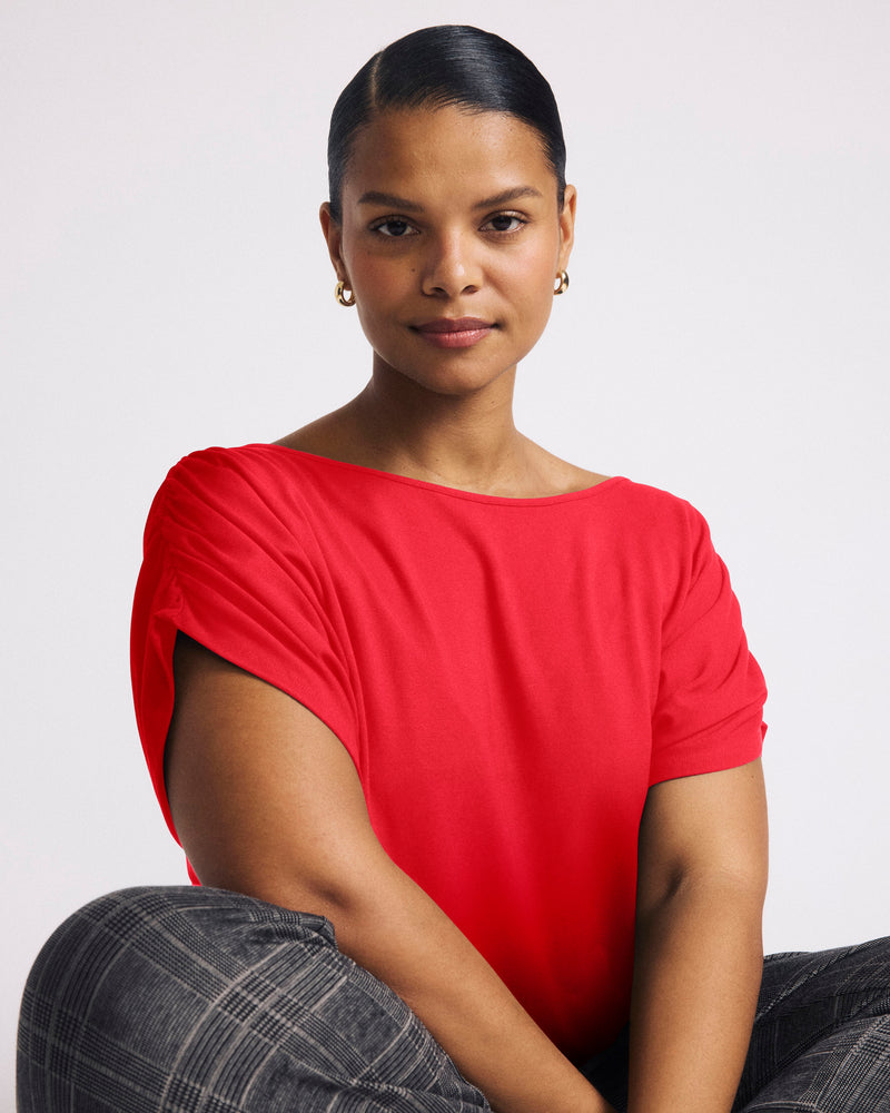 Woman wearing Helena Divine Jersey Gathered Tee - Lipstick from Universal Standard