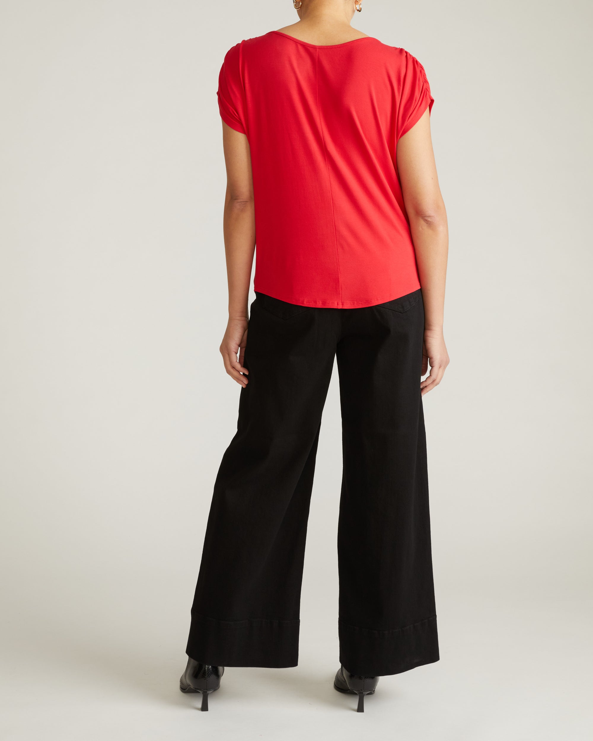 Woman wearing Helena Divine Jersey Gathered Tee - Lipstick from Universal Standard