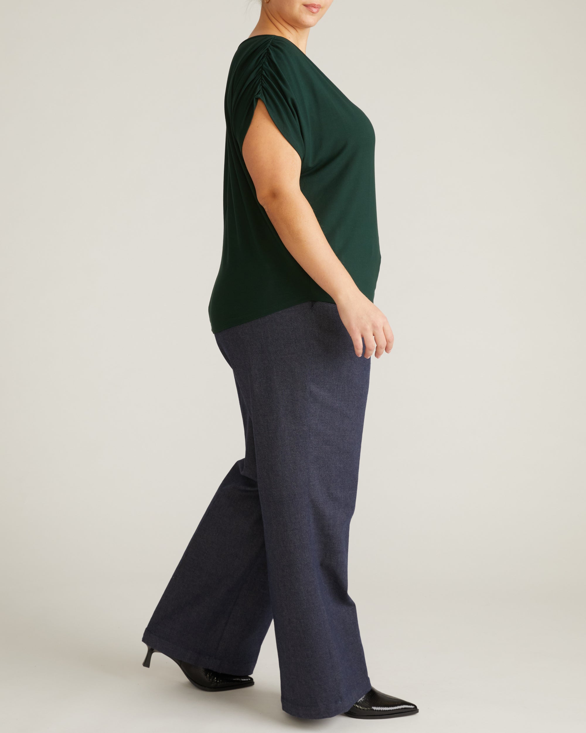 Helena Divine Jersey Gathered Tee - Forest Green | Plus Size & Straight Size Women's Fashion | Universal Standard