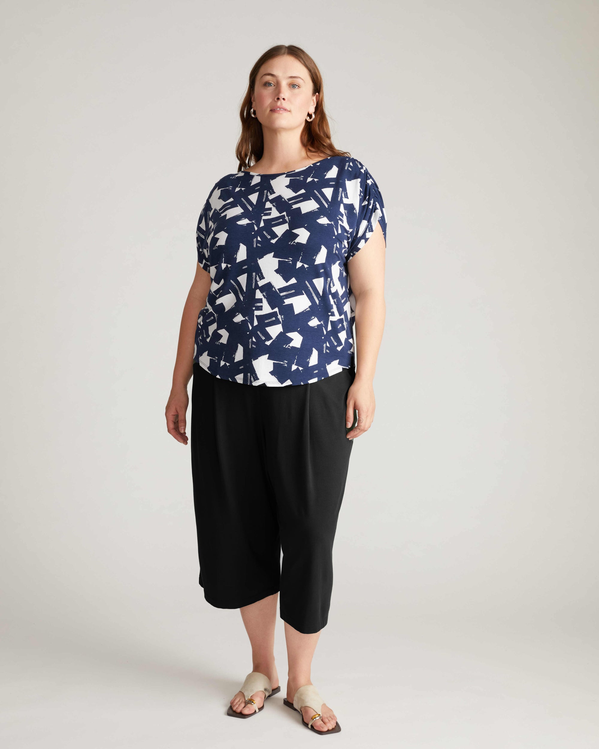 Helena Divine Jersey Gathered Tee - Navy Santiago Print | Plus Size & Straight Size Women's Fashion | Universal Standard
