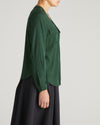 Cooling Stretch Cupro Button-Down Blouse - Forest Green