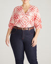 Cooling Stretch Cupro Button-Down Blouse - Red Plaid Print