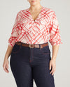 Cooling Stretch Cupro Button-Down Blouse - Red Plaid Print