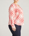 Cooling Stretch Cupro Button-Down Blouse - Red Plaid Print