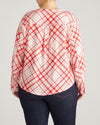 Cooling Stretch Cupro Button-Down Blouse - Red Plaid Print