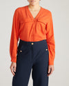Cooling Stretch Cupro Button-Down Blouse - Orange Flame