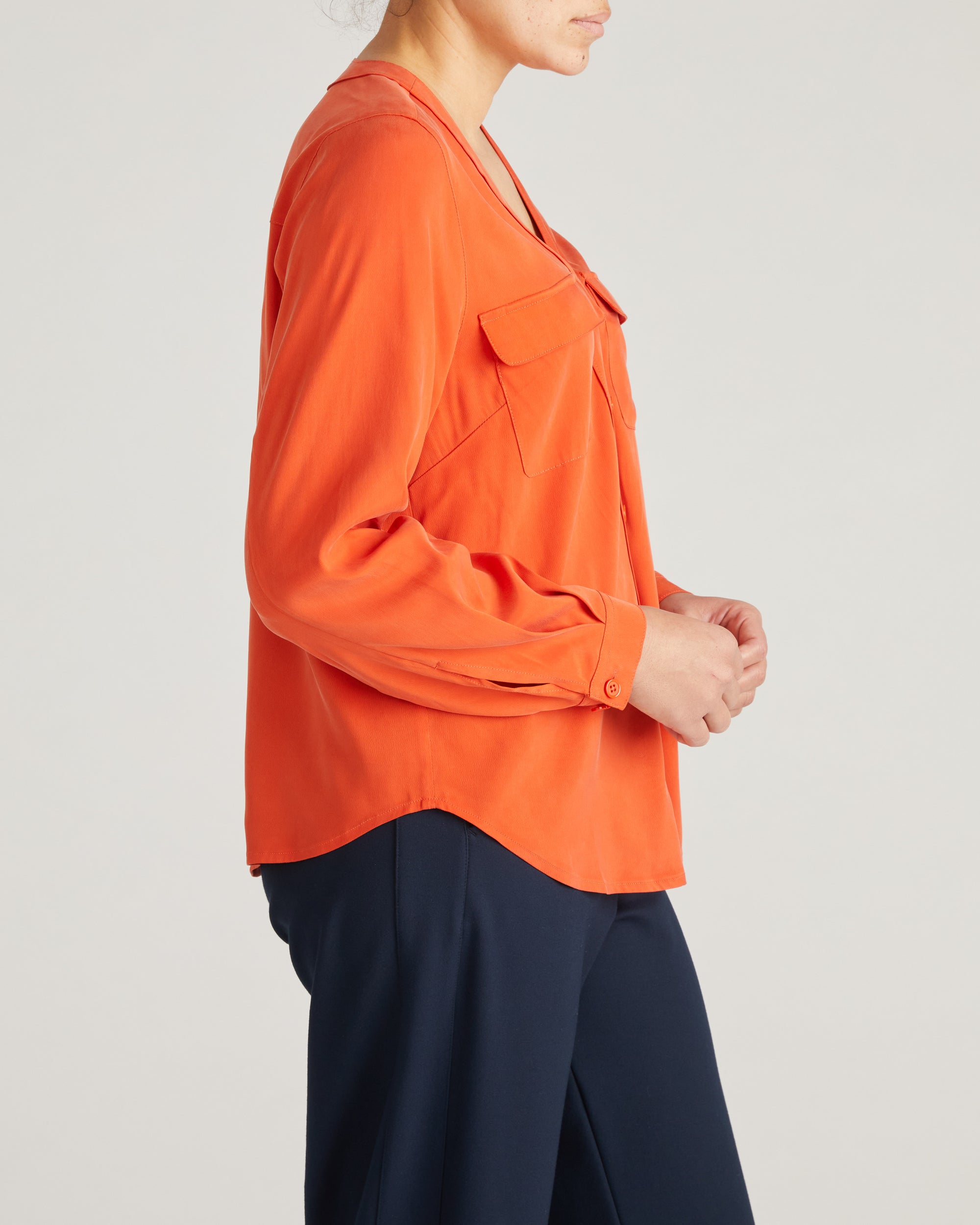 Cooling Stretch Cupro Button-Down Blouse - Orange Flame