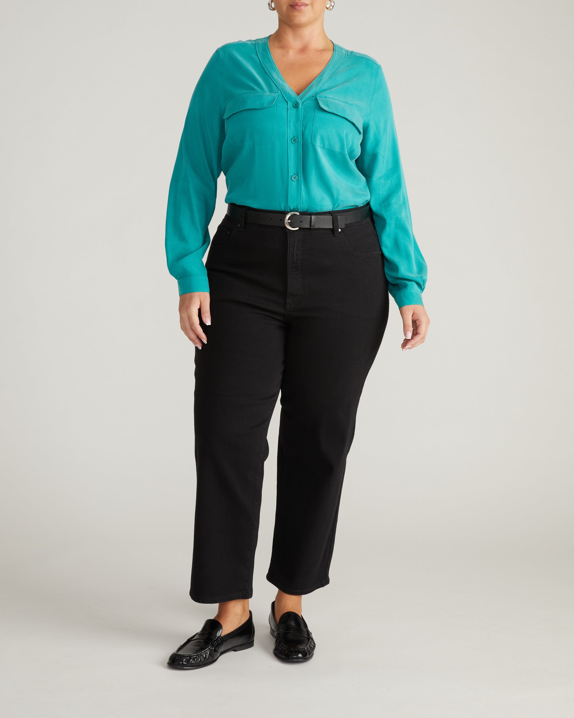 Cooling Stretch Cupro Button-Down Blouse - Green Tourmaline