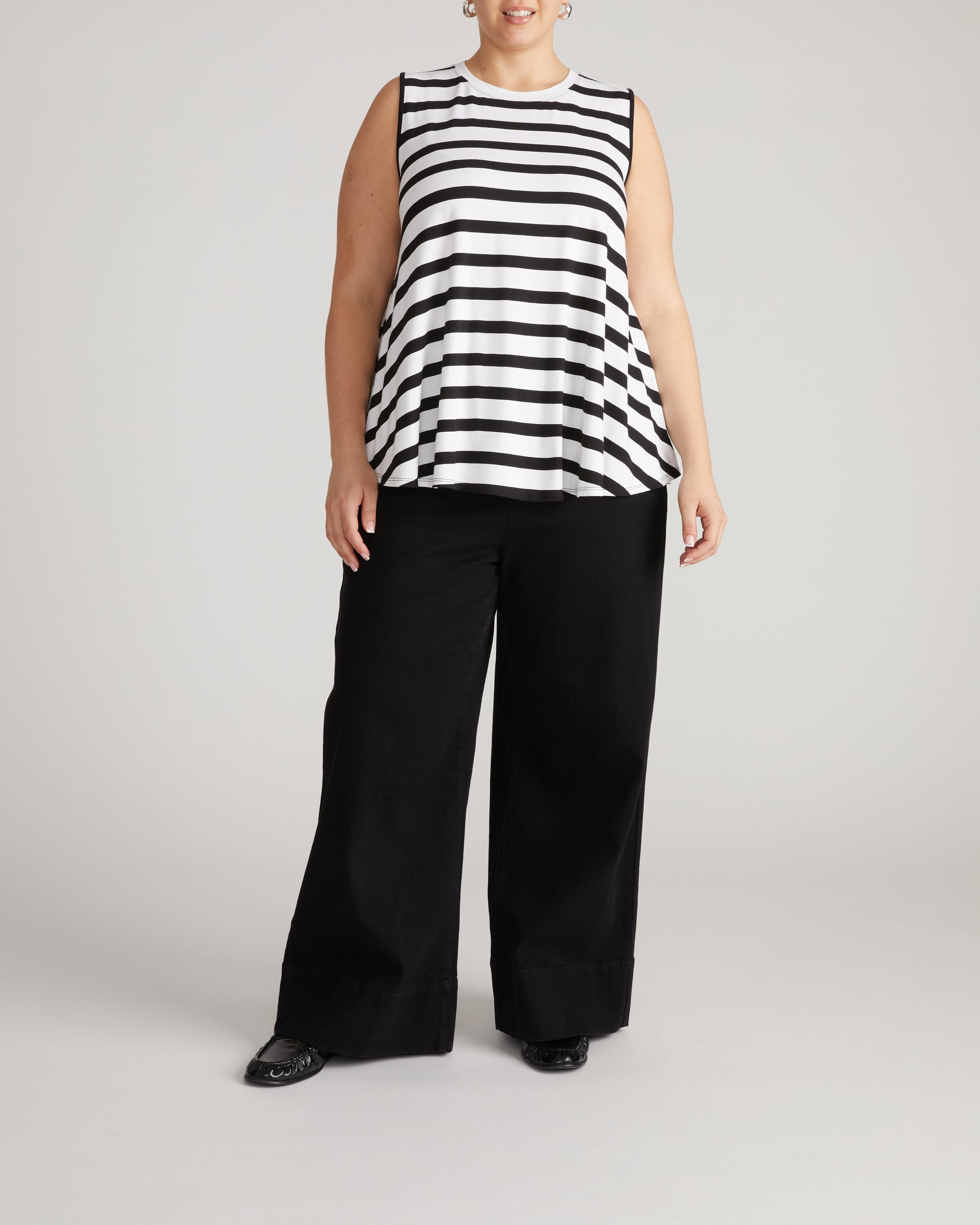 Heatwave Divine Jersey Flared Tank - Black/White Stripe | Plus Size & Straight Size Women's Fashion | Universal Standard