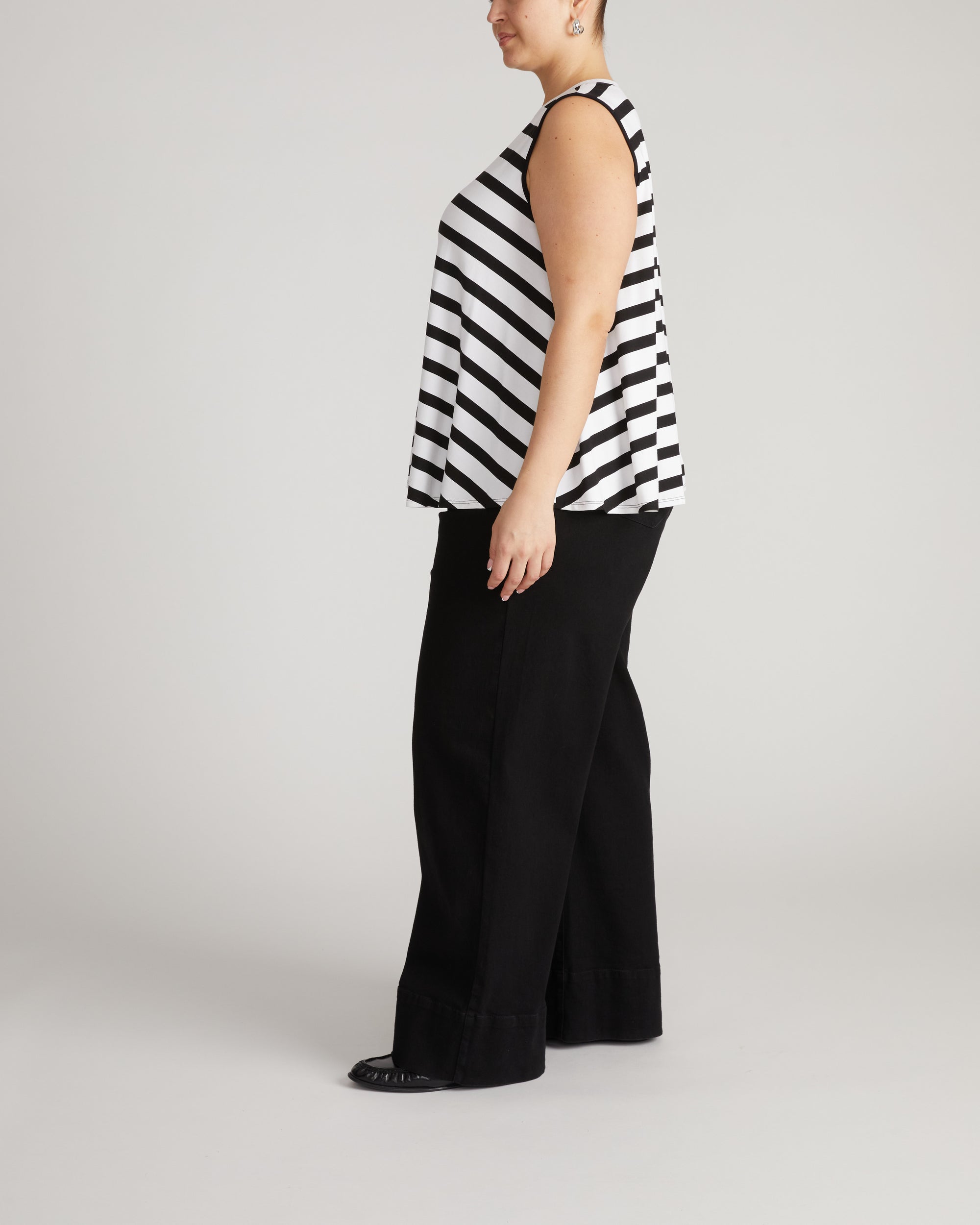 Heatwave Divine Jersey Flared Tank - Black/White Stripe | Plus Size & Straight Size Women's Fashion | Universal Standard