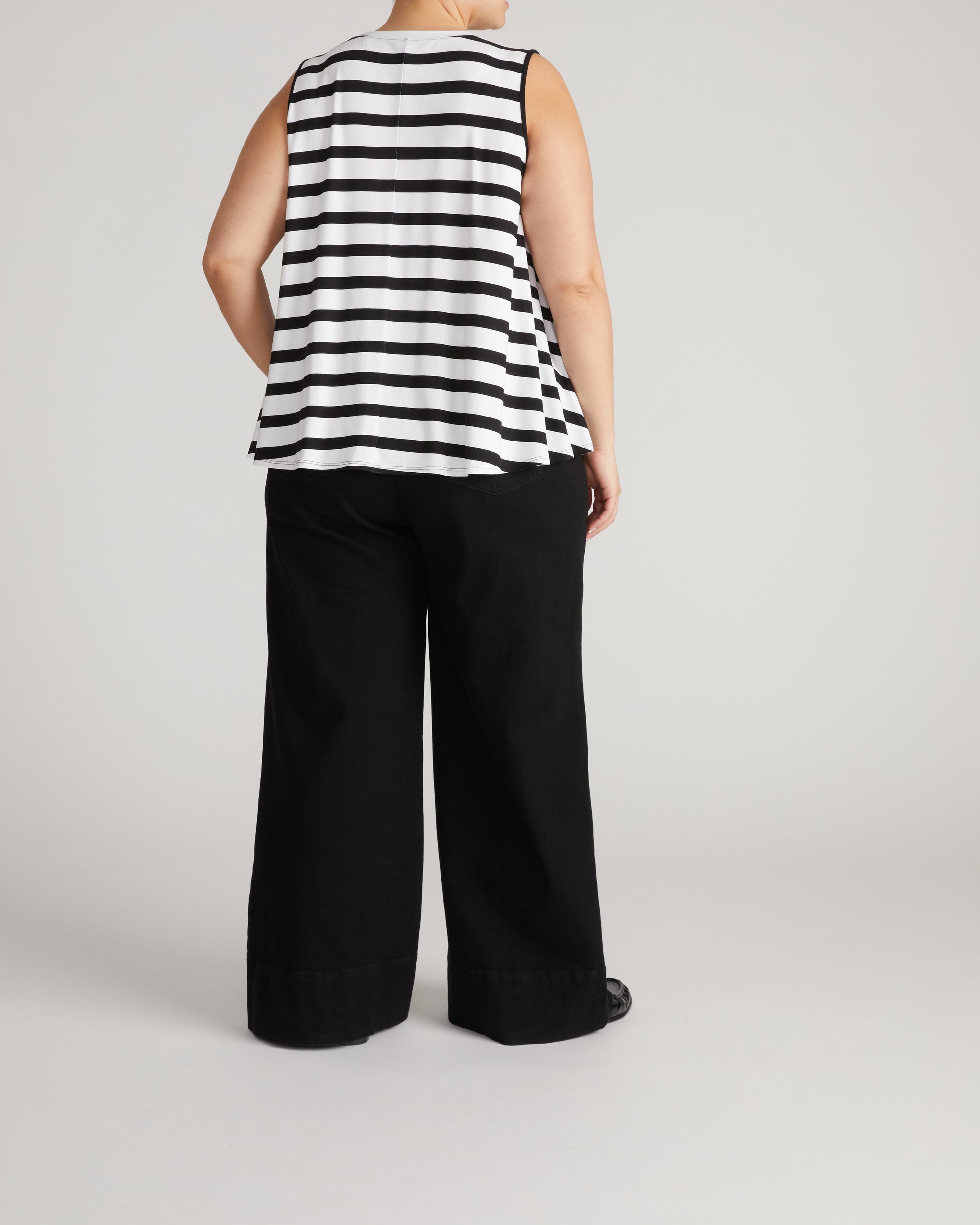 Heatwave Divine Jersey Flared Tank - Black/White Stripe | Plus Size & Straight Size Women's Fashion | Universal Standard