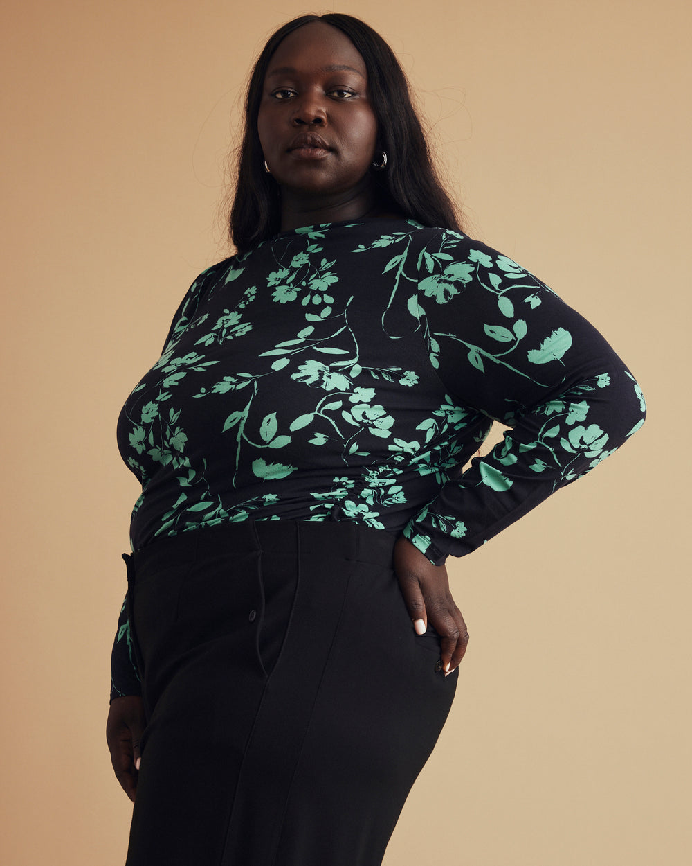 Louise Long Sleeve Liquid Jersey Top - Midnight Garden Print