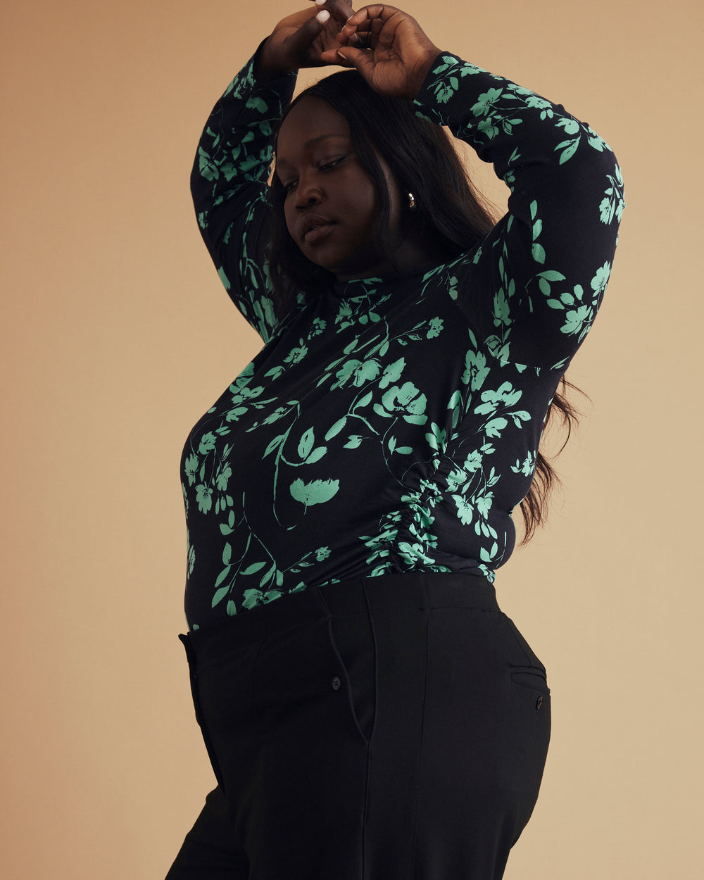 Louise Long Sleeve Liquid Jersey Top - Midnight Garden Print