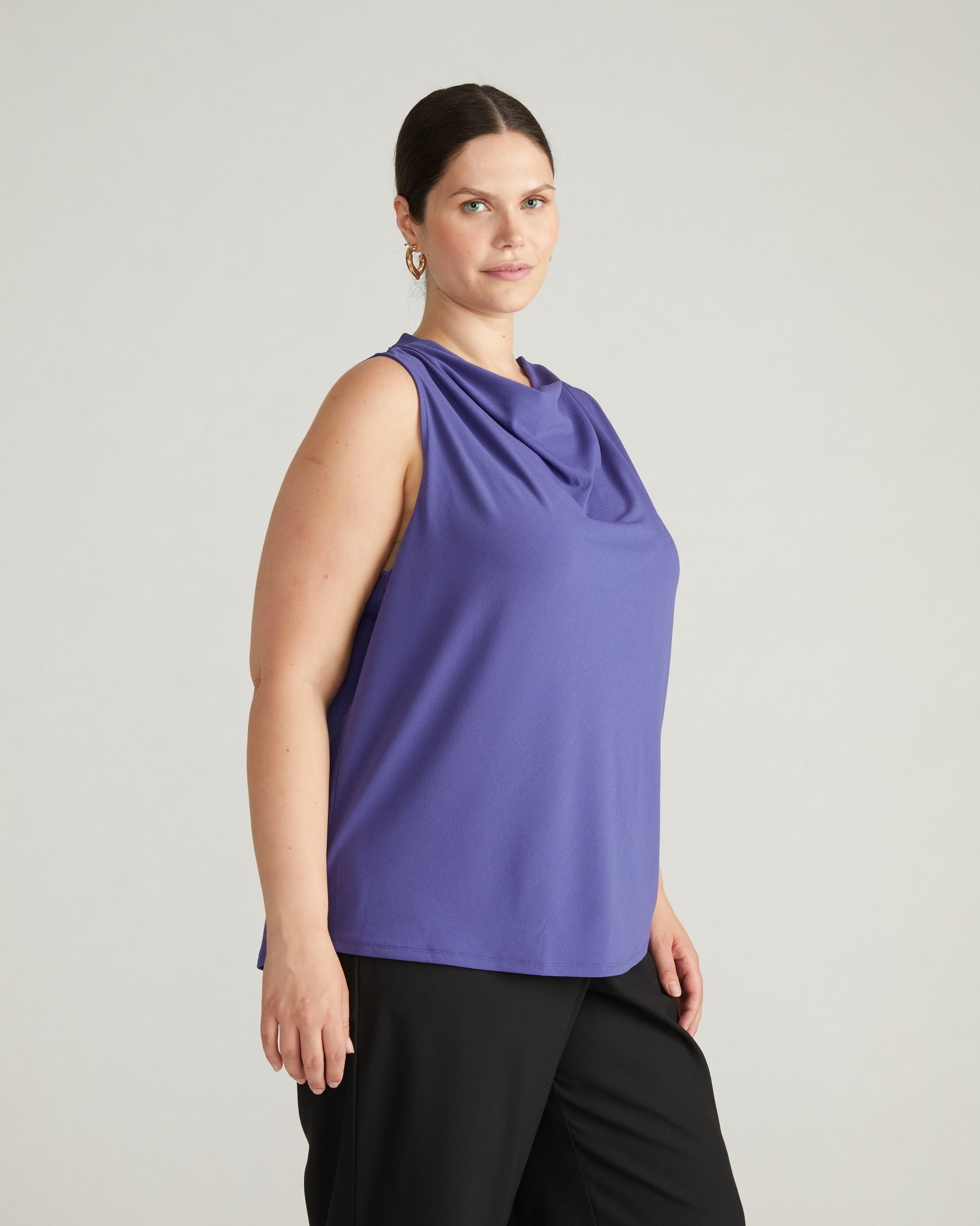 Crepe Jersey Cowl Tank Blouse - Cuban Lily