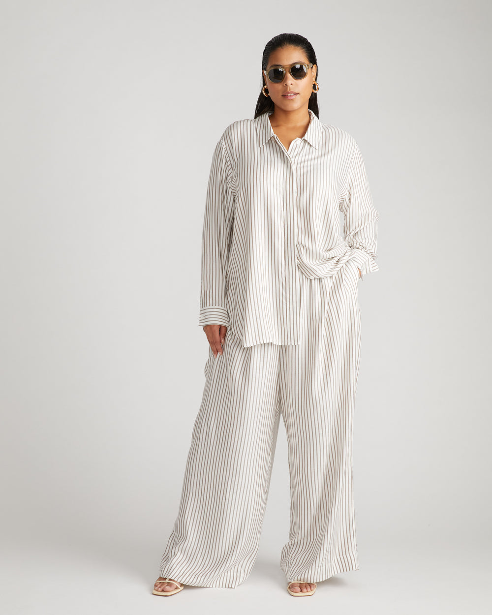 Toni Hi Low Tunic - White/Beige Stripe