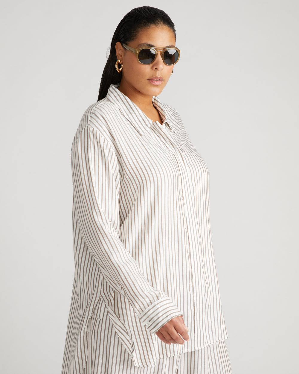 Toni Hi Low Tunic - White/Beige Stripe