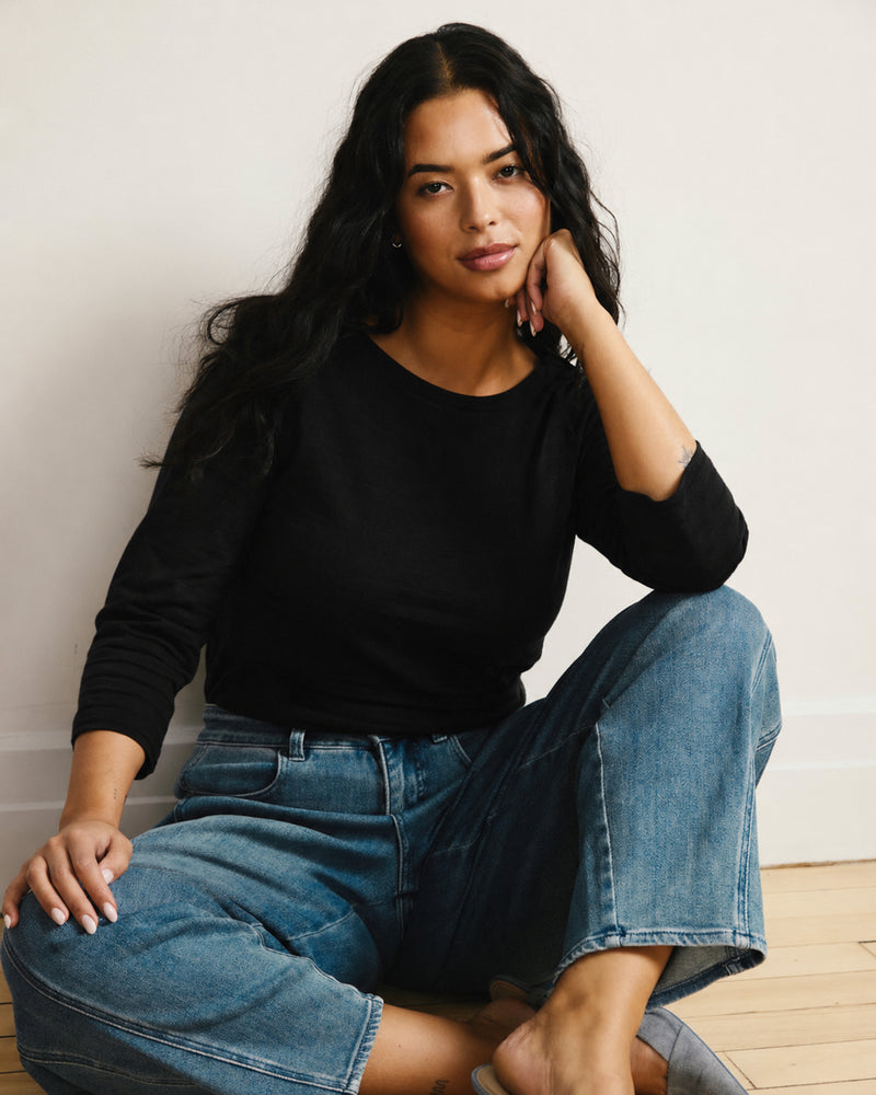 Belle Breton Stripe Jersey Tee - Solid Black | Plus Size & Straight Size Women's Fashion | Universal Standard