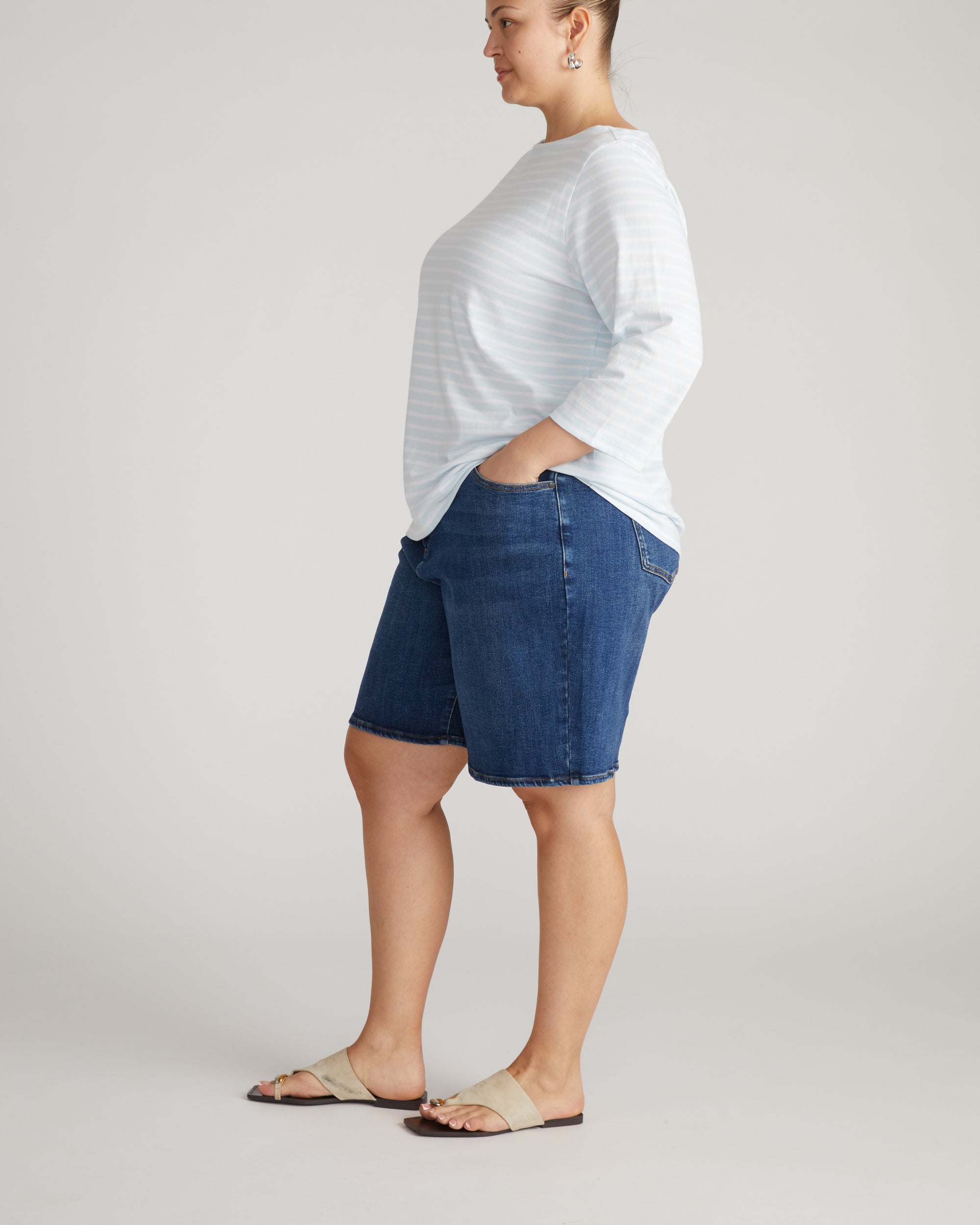 Belle Breton Stripe Jersey Tee - Pale Blue/White Stripe | Plus Size & Straight Size Women's Fashion | Universal Standard