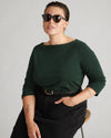 Belle Breton Stripe Jersey Tee - Solid Conifer | Plus Size & Straight Size Women's Fashion | Universal Standard