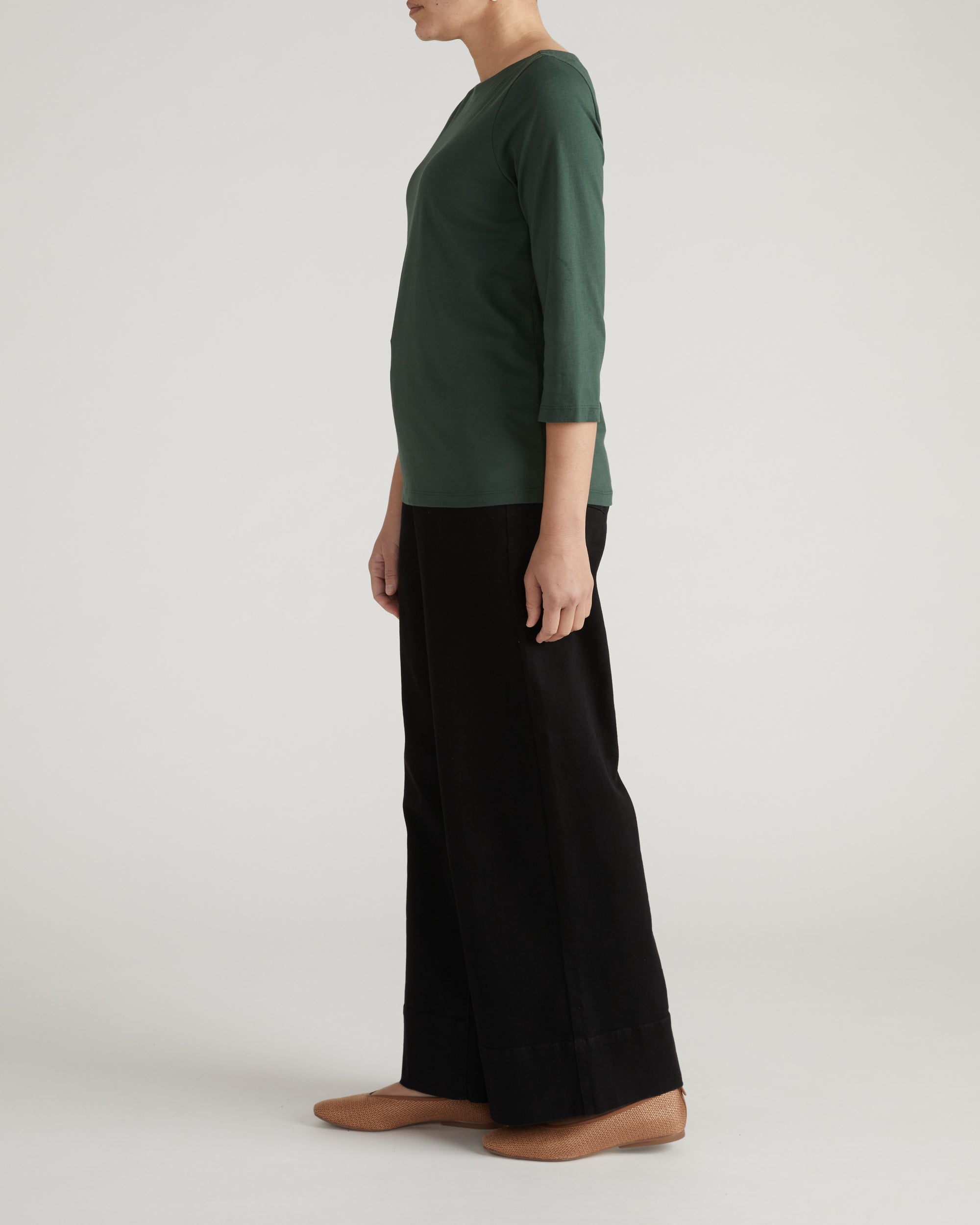Belle Breton Stripe Jersey Tee - Solid Conifer | Plus Size & Straight Size Women's Fashion | Universal Standard