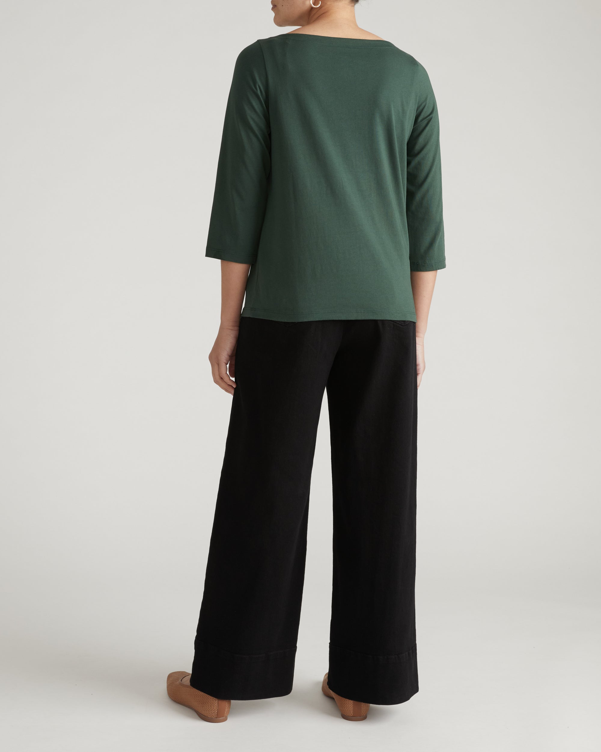 Belle Breton Stripe Jersey Tee - Solid Conifer | Plus Size & Straight Size Women's Fashion | Universal Standard
