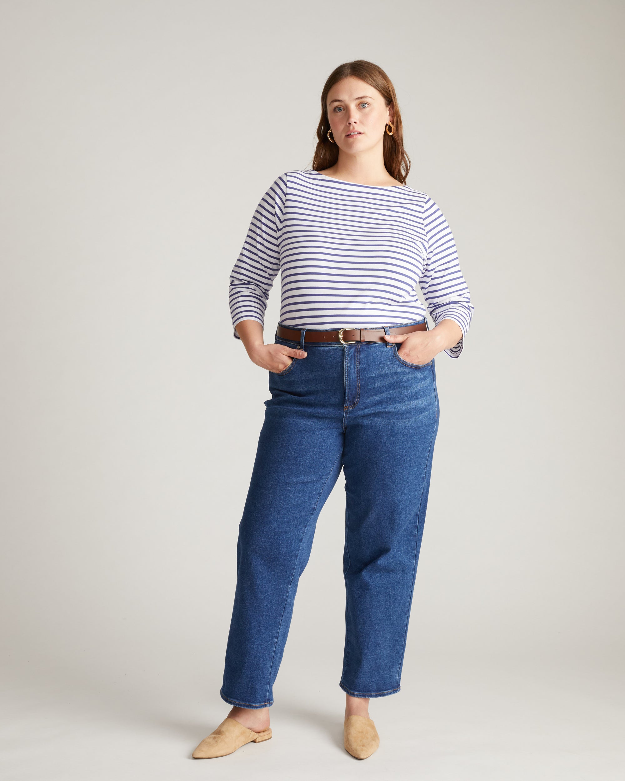 Belle Breton Stripe Jersey Tee - White/Classic Navy Stripe